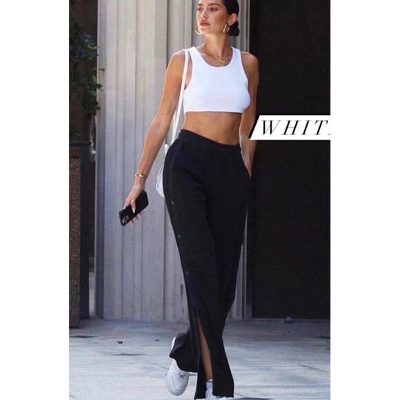 NEW Alo Courtside Tearaway Snap Pants Black High-Rise Buttons Straight Wide Leg - Picture 9 of 15